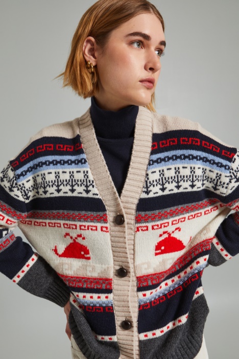 Cardigan over jacquard