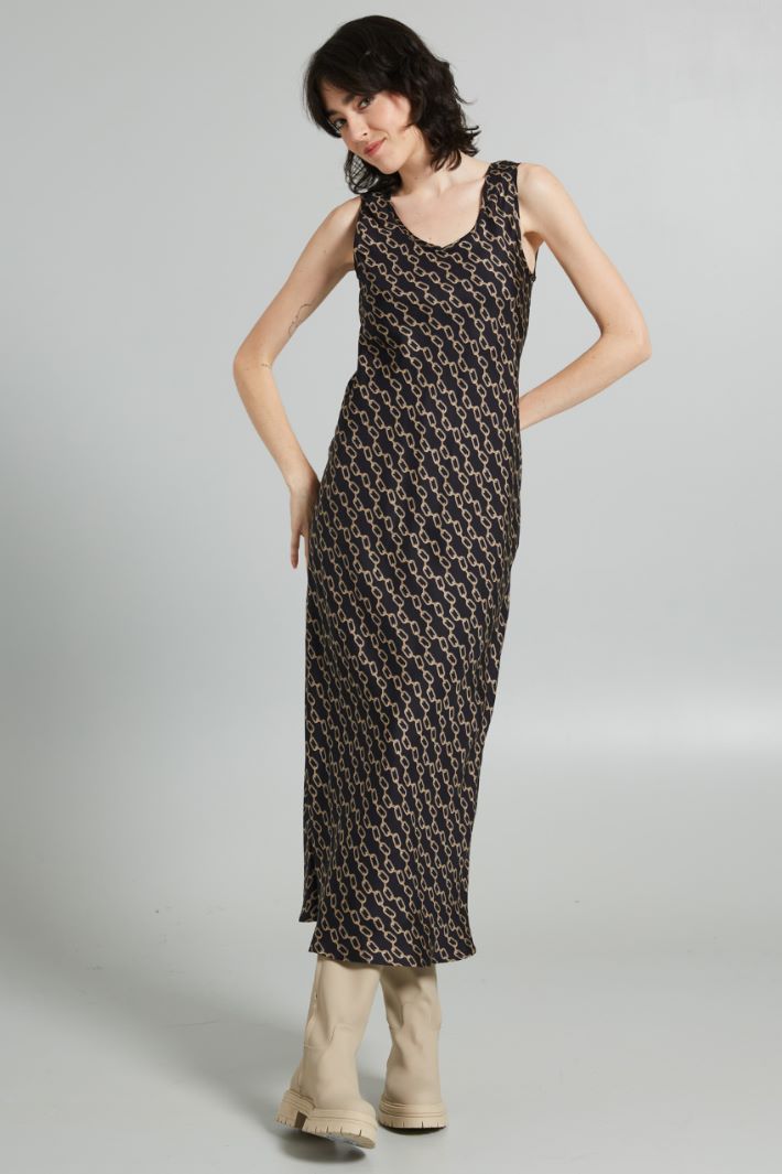 Long printed silk twill dress Intrend - 3