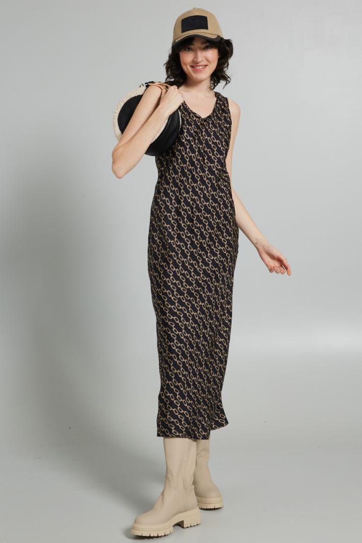 Long printed silk twill dress Intrend