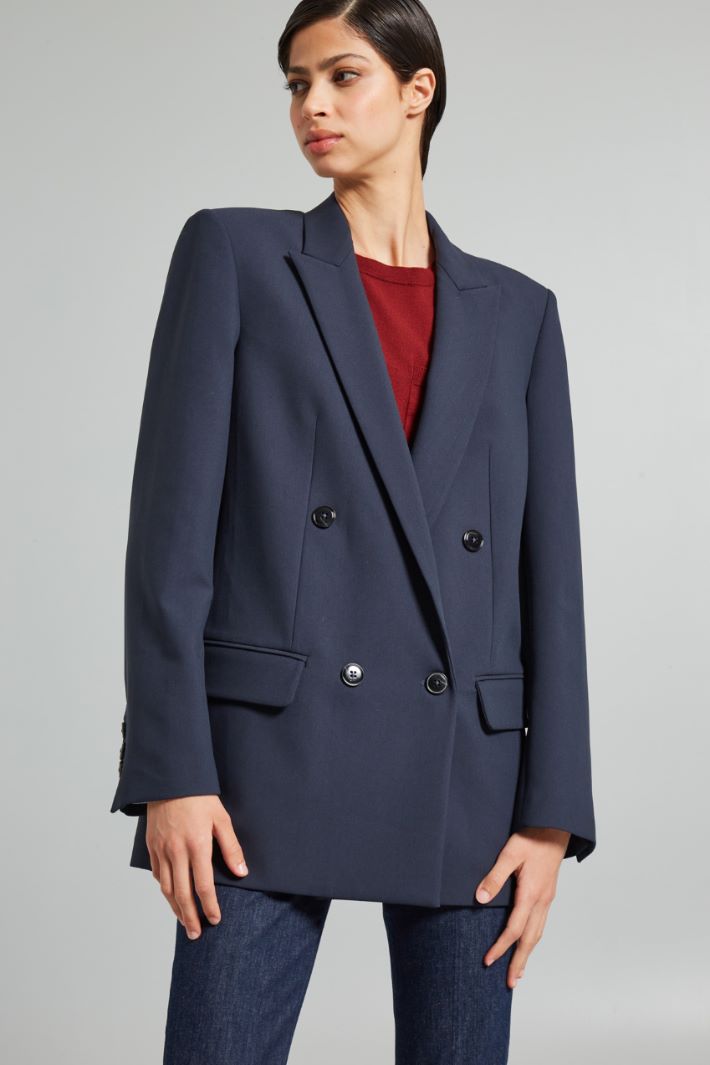 Viscose canvas blazer, dark blue | Intrend