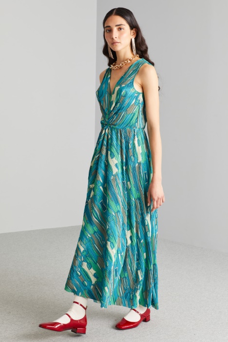 Abito lungo in jersey plissè