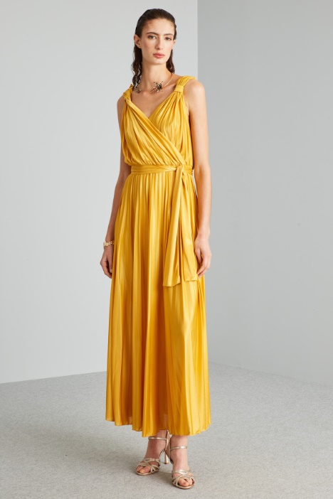 Abito lungo in jersey plissé