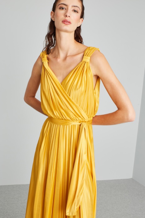 Abito lungo in jersey plissé