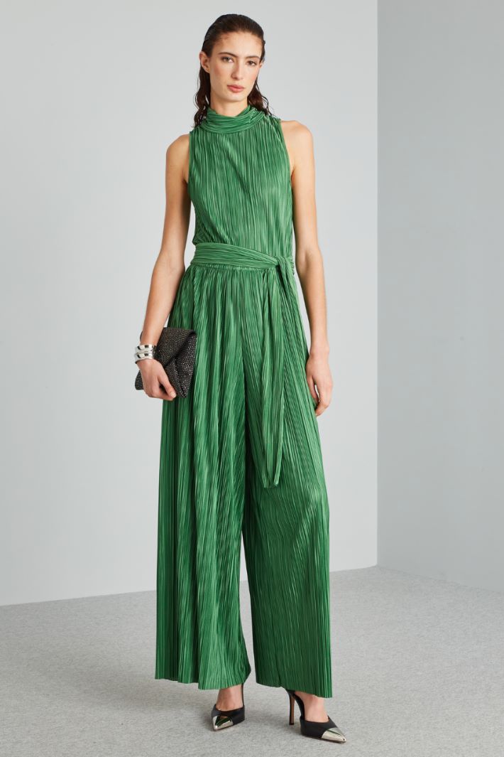 Pleated sleeveless jersey jumpsuit Intrend