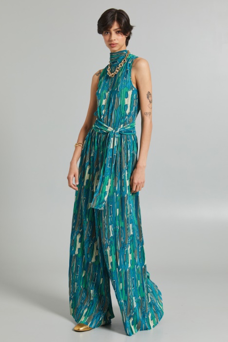 Tuta smanicata in jersey plissé