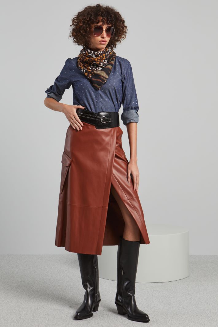 Coated-jersey cargo midi skirt Intrend