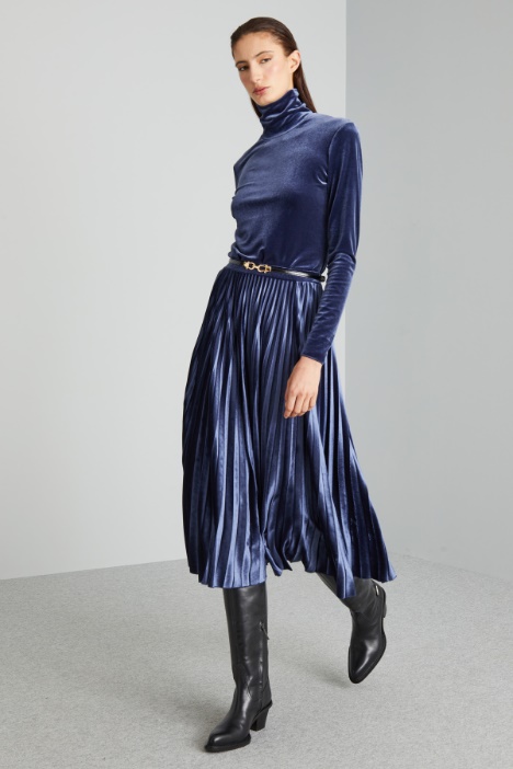 Pleated velvet-jersey midi skirt Intrend