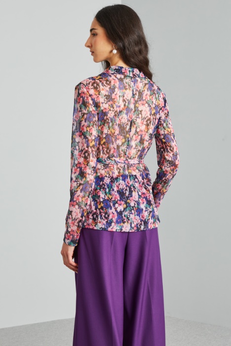 Blusa aderente in jersey tulle