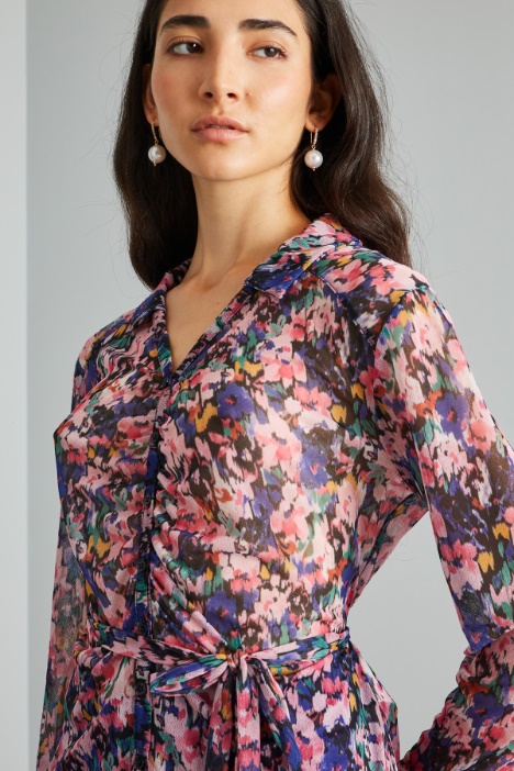 Blusa aderente in jersey tulle