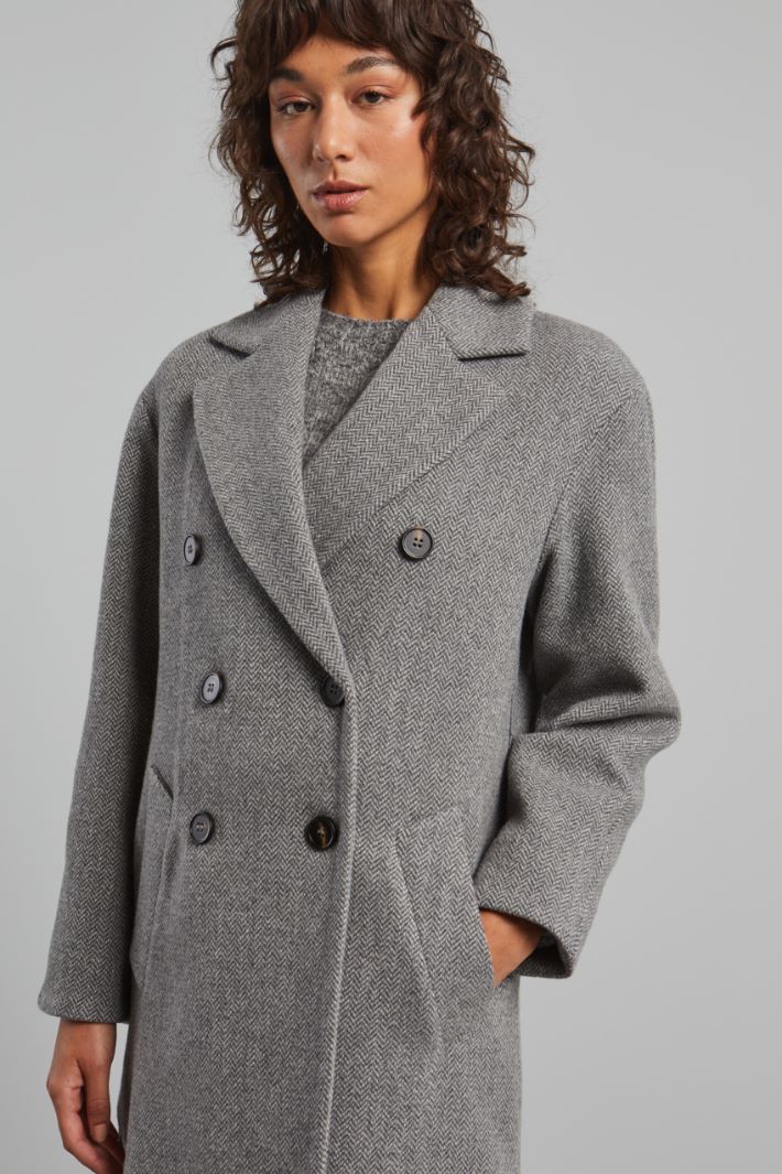 Double-breasted coat with fishbone design  Intrend - 4