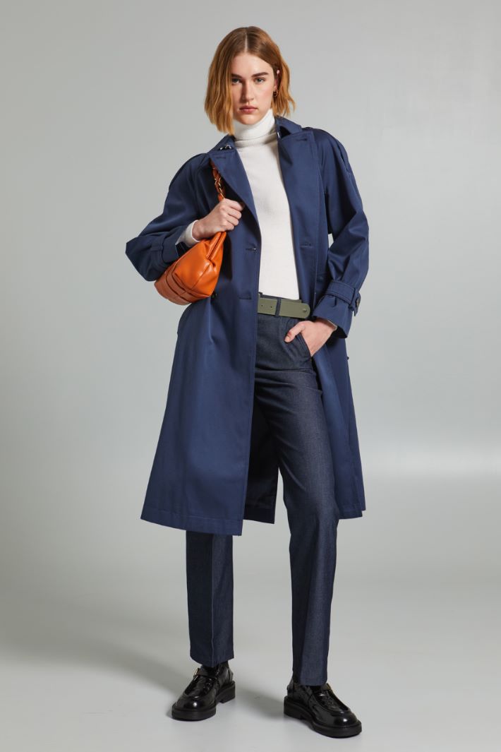 Trench In Denim Lungo CHARTOU Con Cintura, Giacca Jeans Doppiopetto Donna