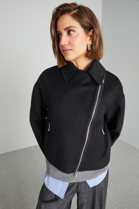 Chaqueta motera de tisú de lana
