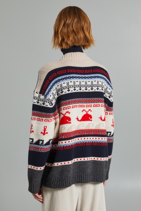 Cardigan over jacquard