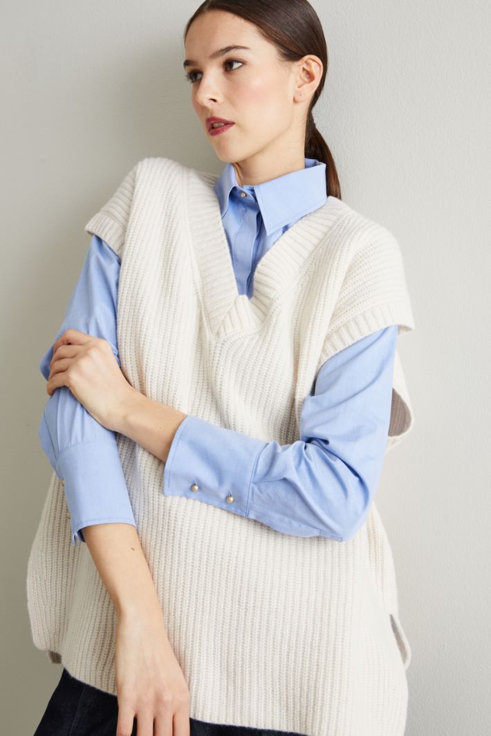 Gilet over in lana - LATTE - Intrend - 3