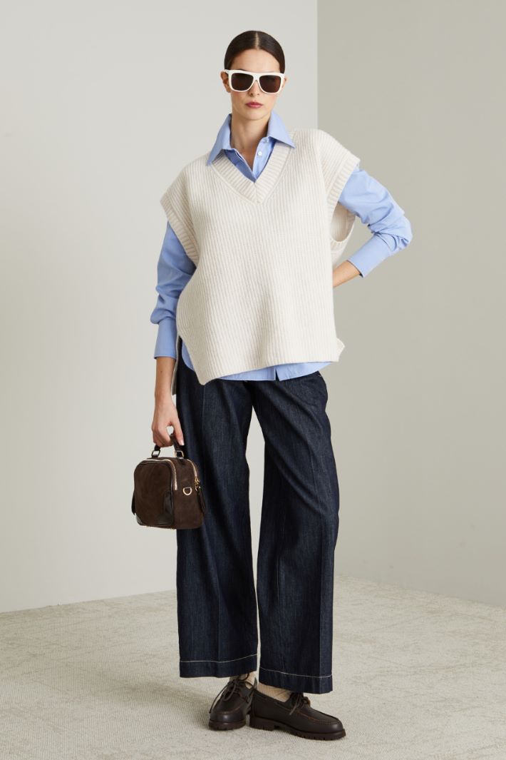 Gilet over in lana - LATTE - Intrend