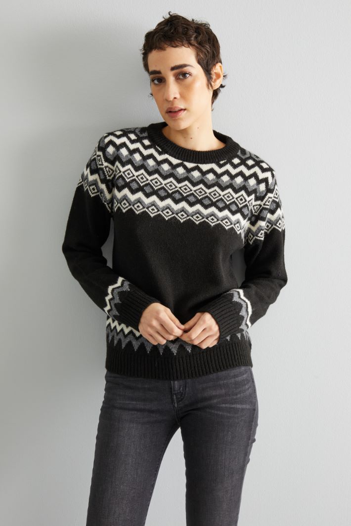 Jacquard alpaca and wool sweater Intrend - 3