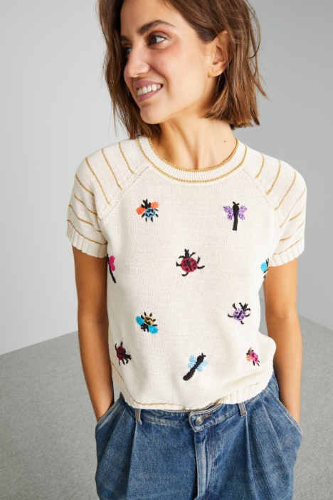 Maglia lamè con ricami