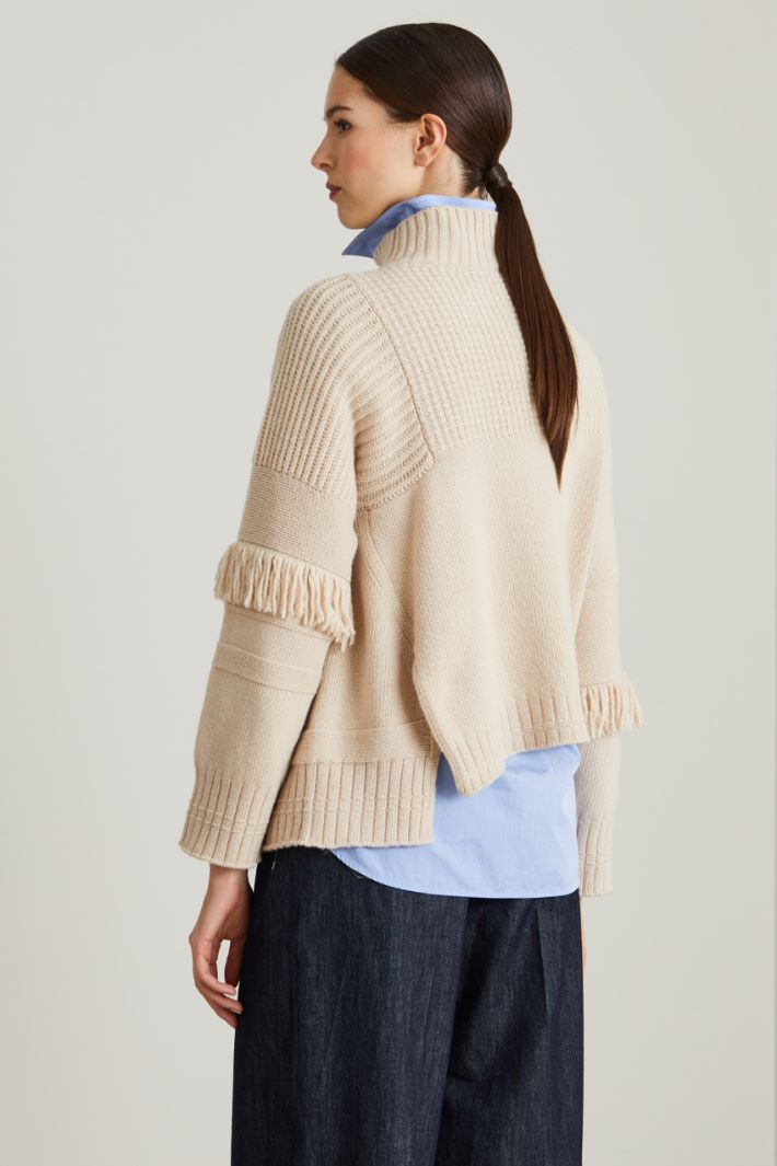Maglia in lana con frange - ECRU - Intrend - 4