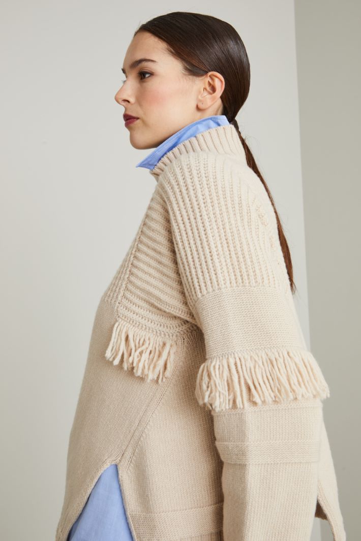 Maglia in lana con frange - ECRU - Intrend - 3