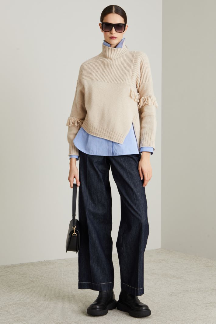 Maglia in lana con frange - ECRU - Intrend