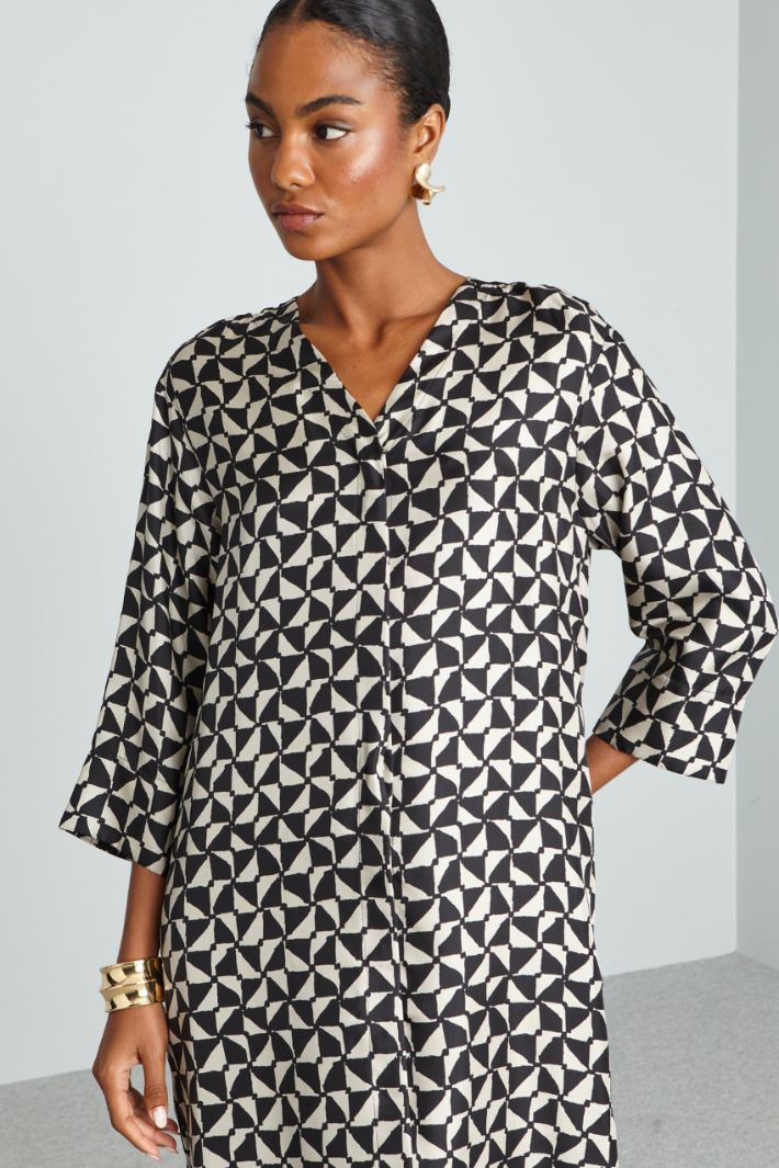 Printed silk dress, black white | Intrend