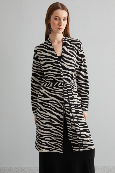 Cardigan jacquard con cintura