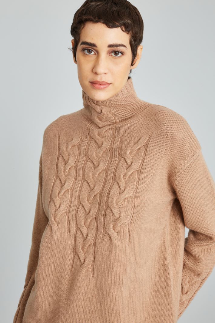 Cable-knit wool and cashmere polo-neck sweater Intrend - 4