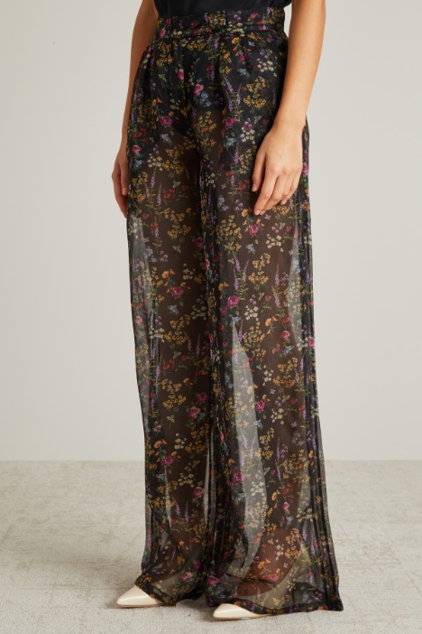 Pantalone a zampa in organza stampata