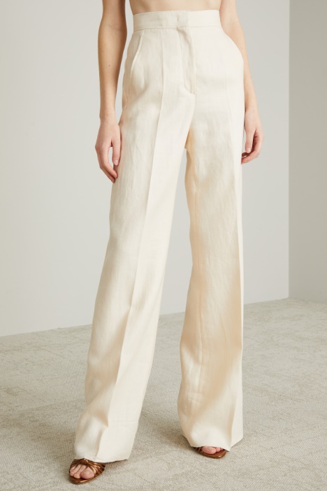 Pantaloni ampi in lino diagonale