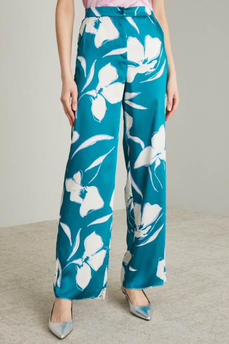 Pantaloni in twill a fiori grafici