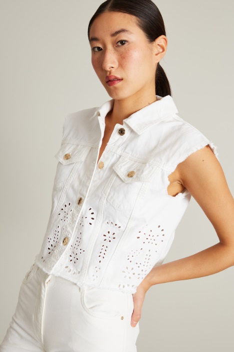 Gilet in bull con ricamo