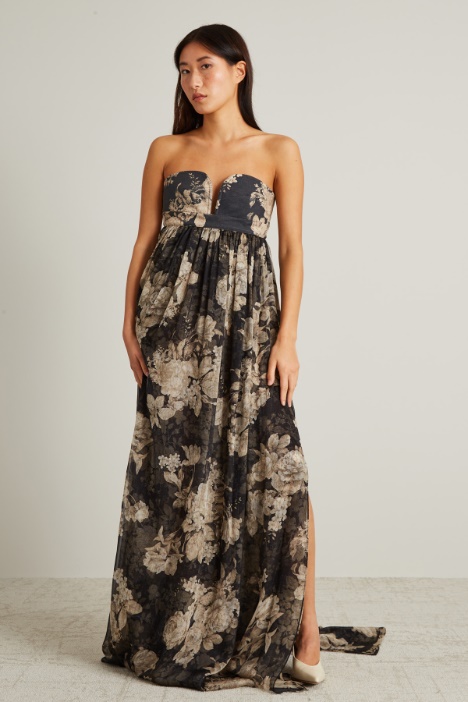 Abito bustier in chiffon stampato