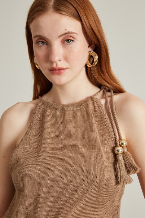 Top all'americana in maglia di lino