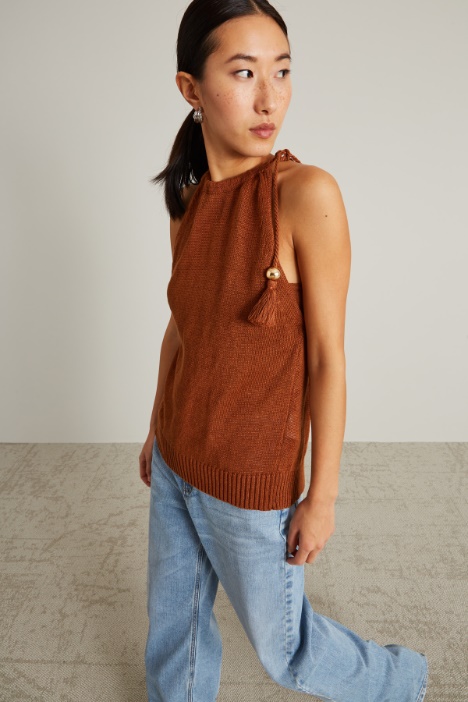 Top all'americana in maglia di lino