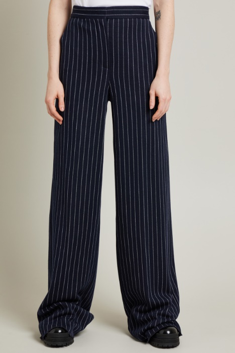 Pantalone palazzo in cotone gessato