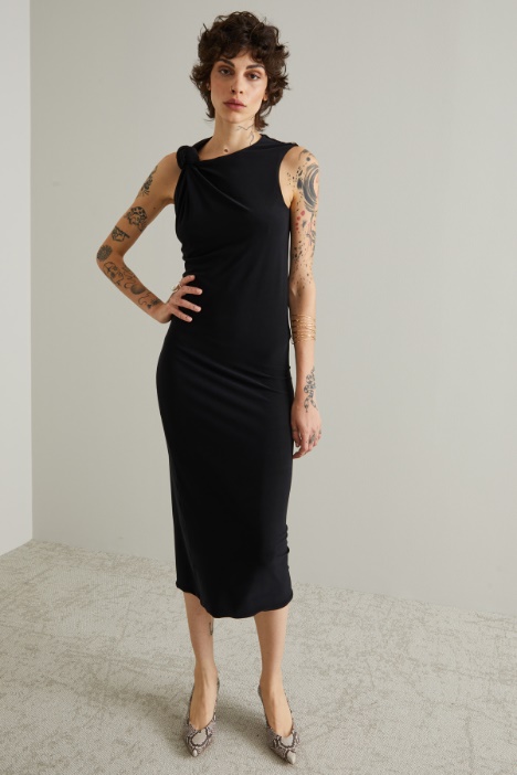Abito midi in jersey con nodo