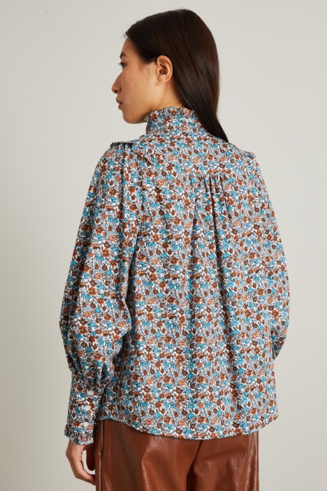 Camicia in twill stampato con rouches