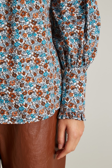 Camicia in twill stampato con rouches