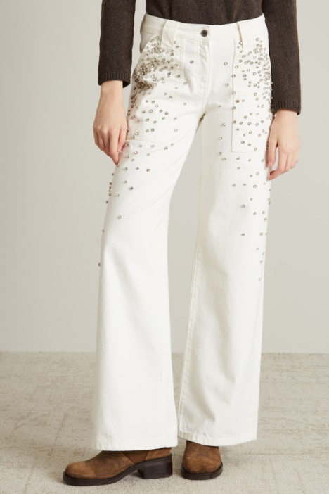 Pantaloni in bull con strass