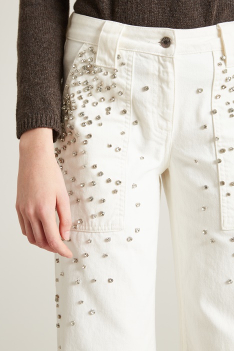 Pantaloni in bull con strass