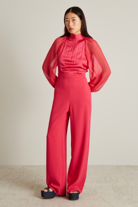 Tuta in cady, raso e chiffon