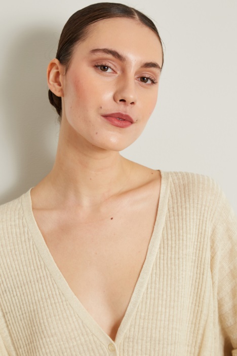 Cardigan over in lino a coste