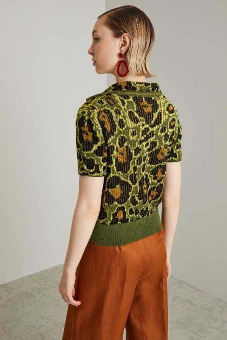 Polo jacquard in filato bouclé