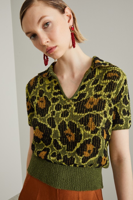 Polo jacquard in filato bouclé