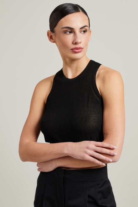 Top cropped in maglia crépe
