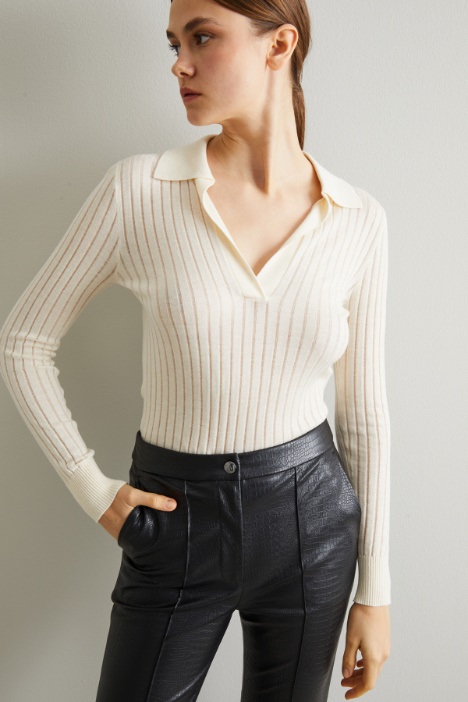 Maglia polo in seta e lana
