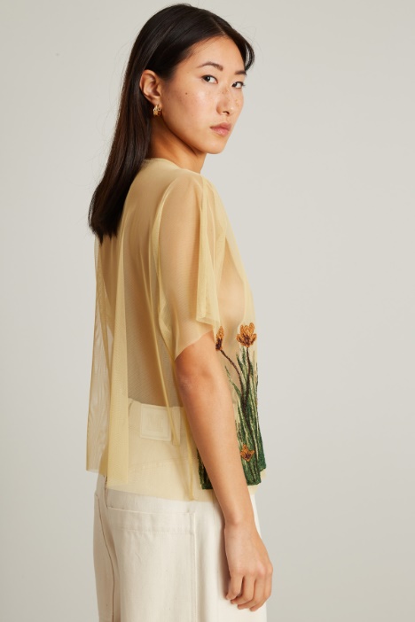 T-shirt in tulle con ricamo