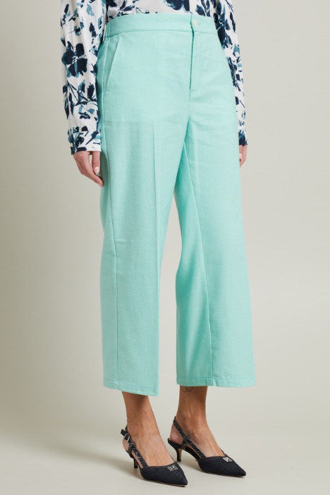 Pantaloni cropped in misto lino