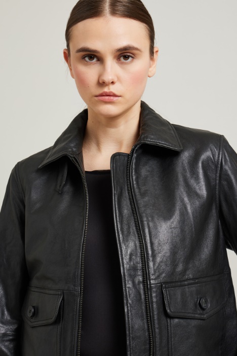 Cazadora biker de napa con bolsillos