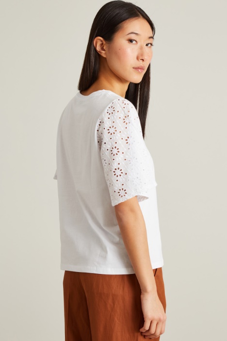 T-shirt con maniche in sangallo